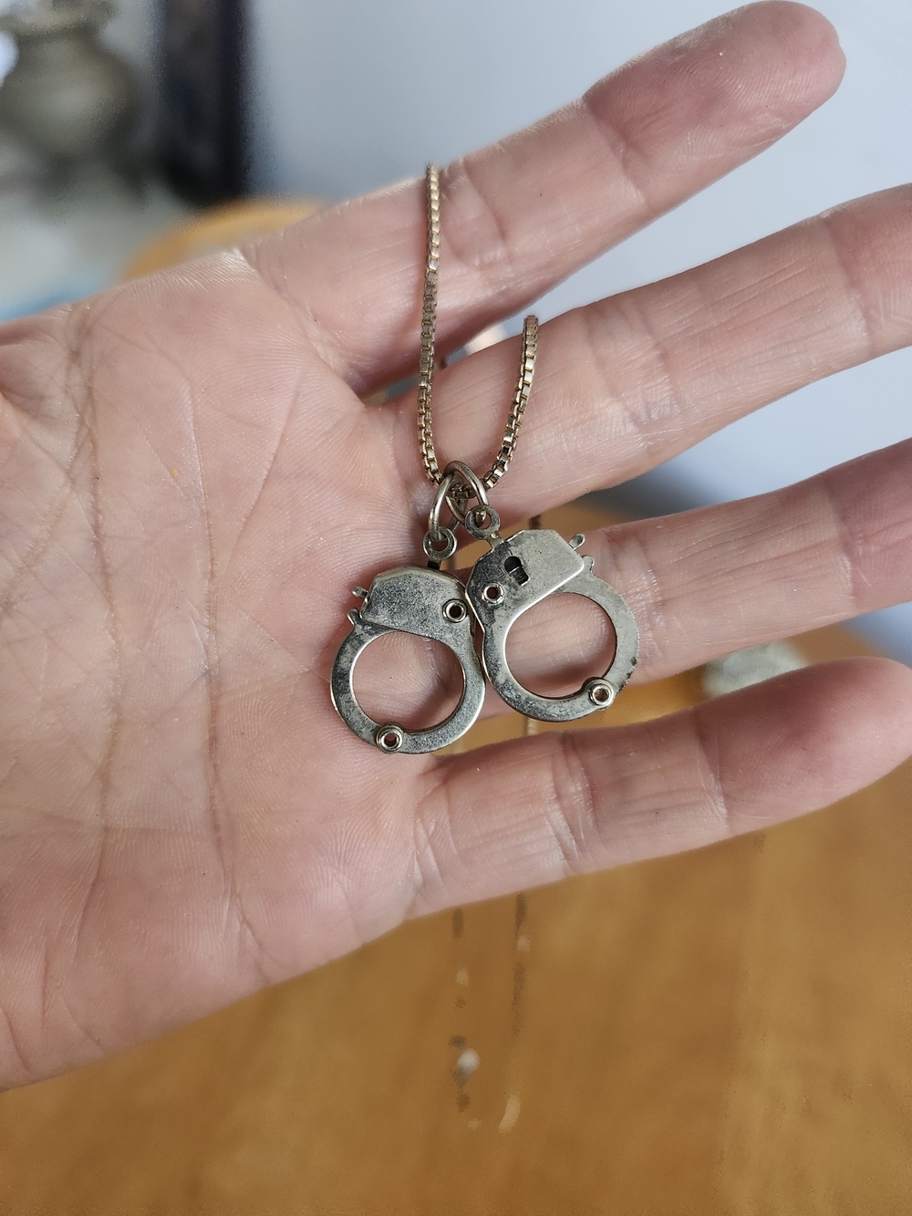 Handcuff Pendant Necklace - Silver Tone